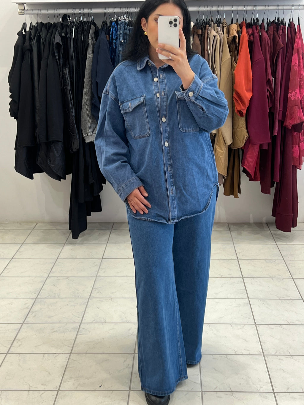 Denim set oversized jacket & παντελόνι σε φαρδύα ίσια γραμμή