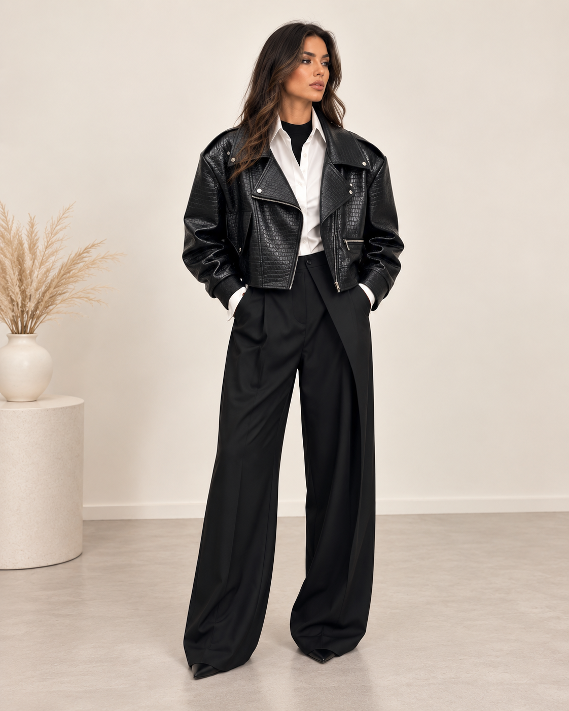 Oversized κροκό jacket - Μαύρο