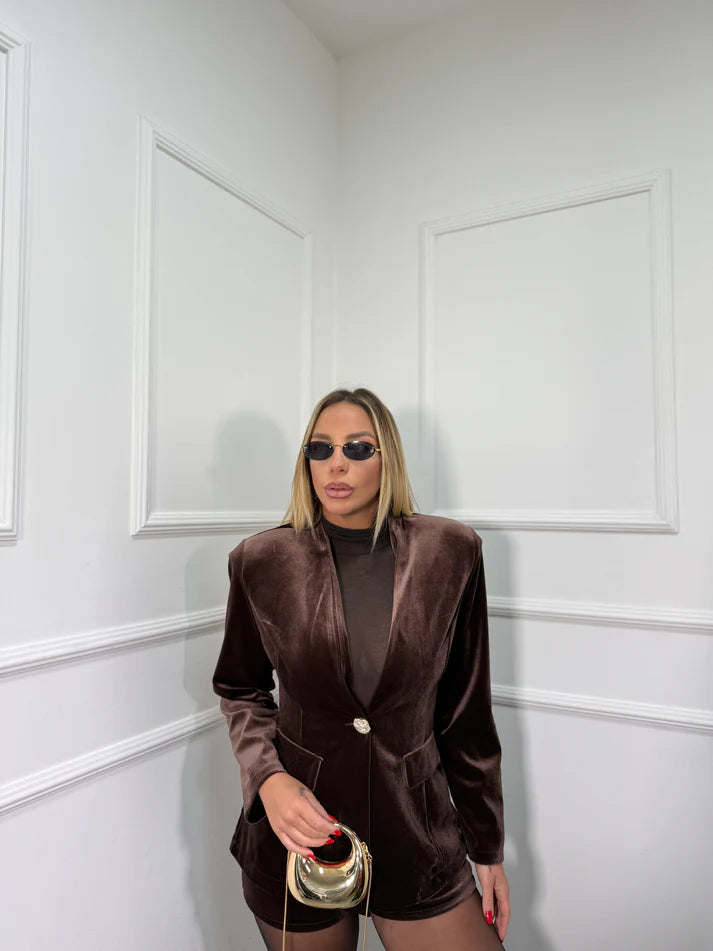 Velvet κοστούμι μεσάτο σακάκι & σορτς - Σοκολατί