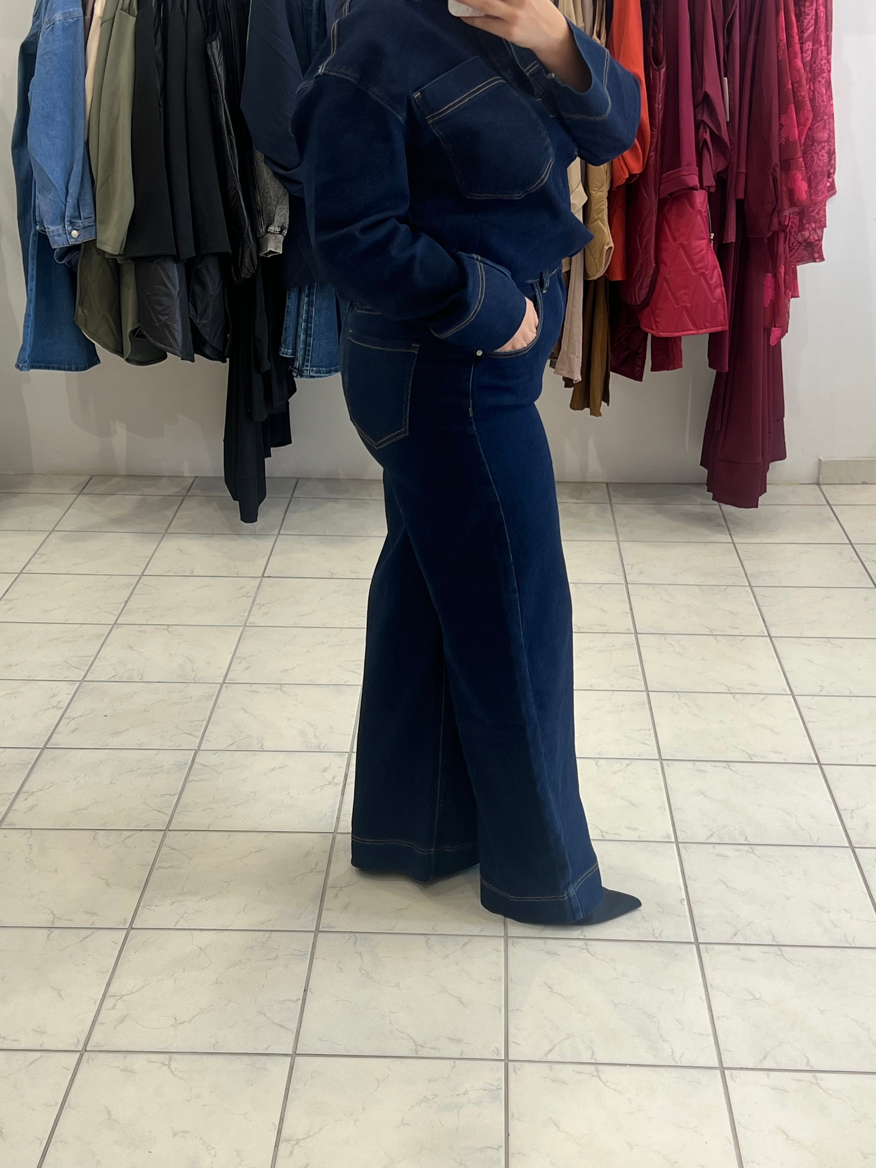 Denim set oversized μπλούζα και παντελόνι σε wide leg γραμμή