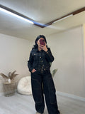 Denim set jacket με χρυσά κουμπιά και ψηλόμεσο παντελόνι