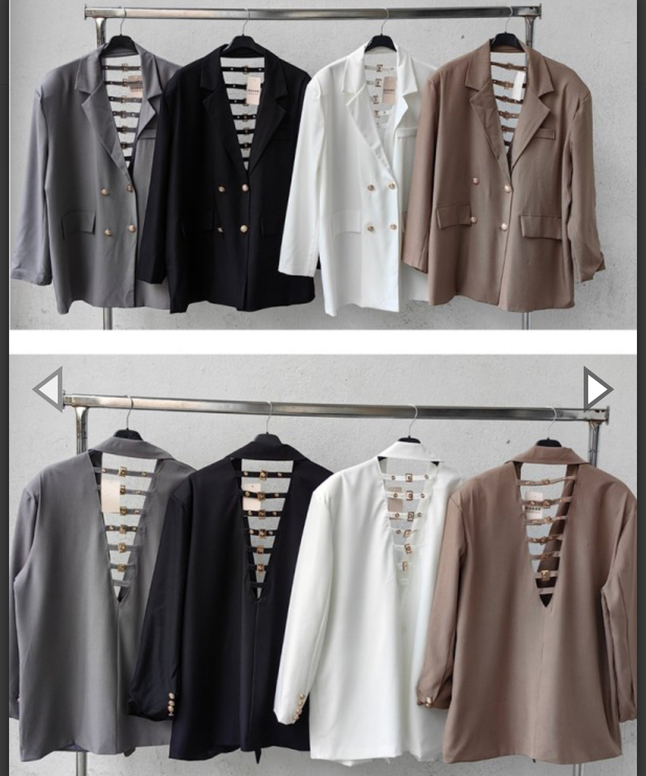 Oversized σακάκι με διακοσμητικά λουριά με χρυσές αγκράφες - Μαύρο