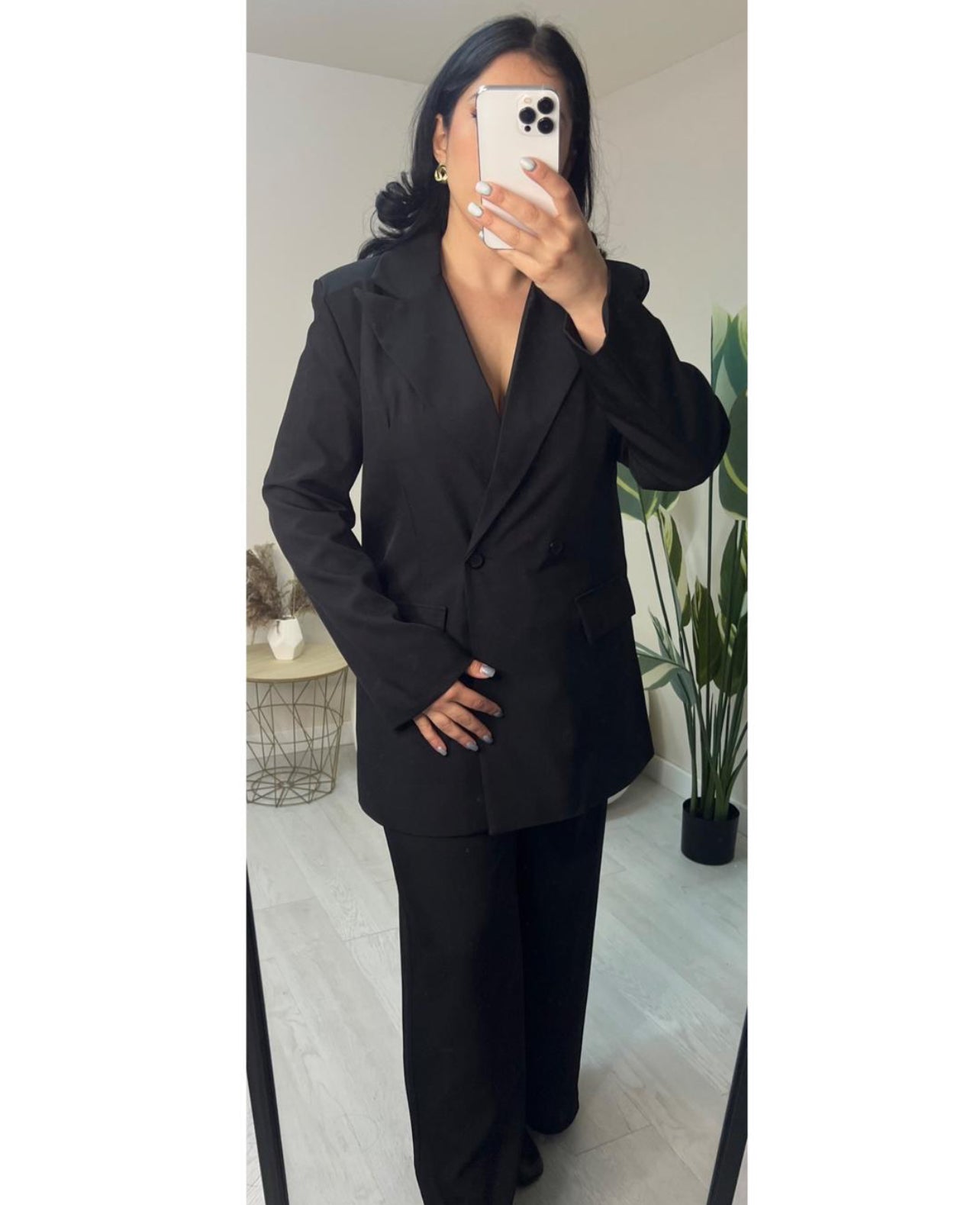 Κοστούμι, oversized σακάκι και παντελόνα σε ίσια γραμμή - Μαύρο