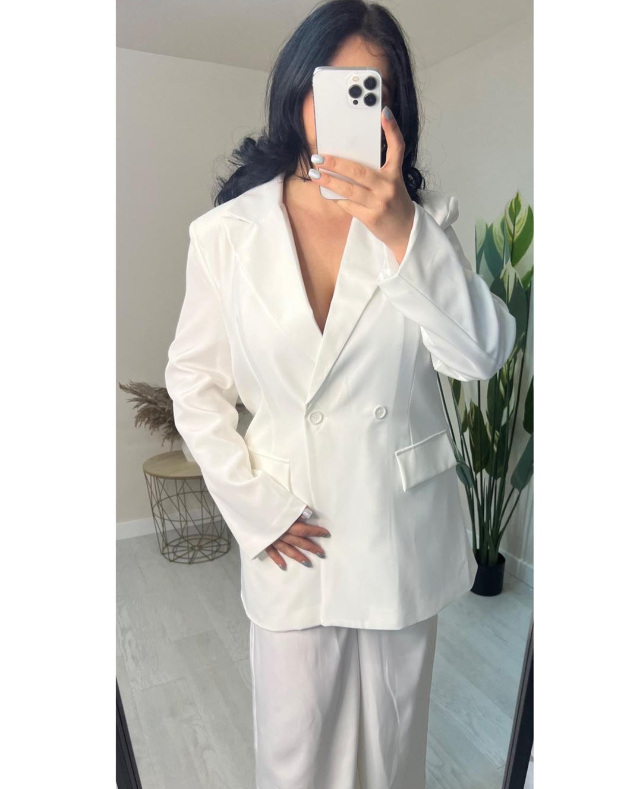 Κοστούμι, oversized σακάκι και παντελόνα σε ίσια γραμμή - Λευκό