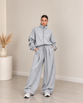 Oversized σετ ζακέτα με φερμουάρ και παντελόνι με τσέπες - Γκρι