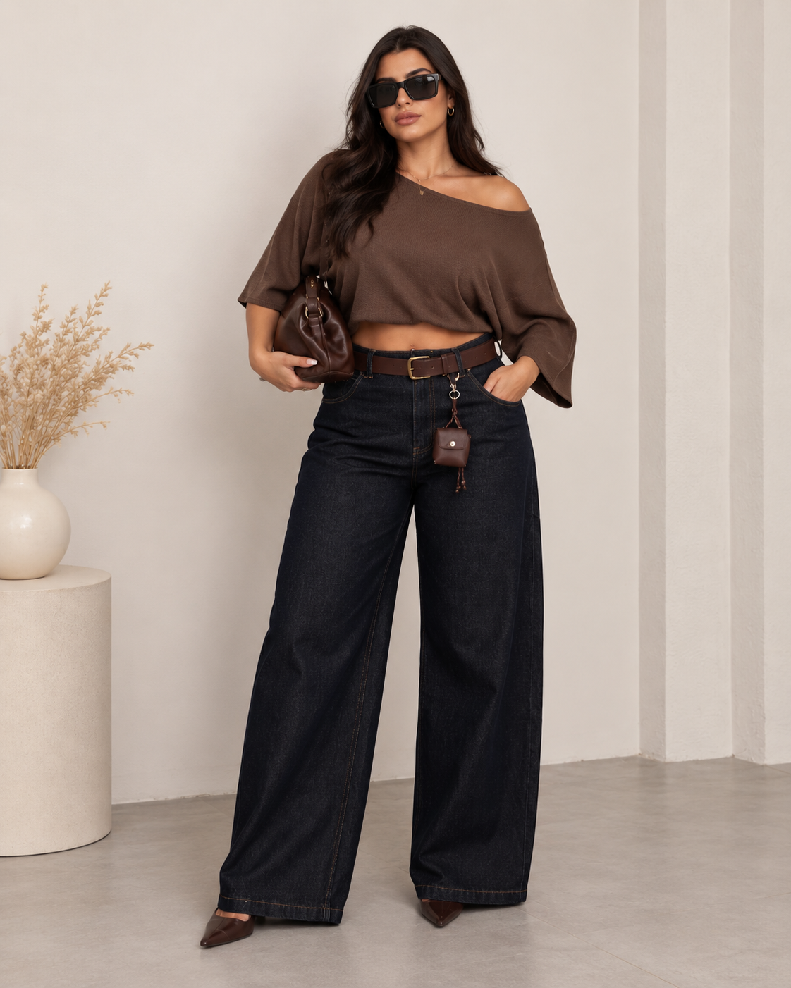 Plus size τζιν με ζώνη - Σκούρο μπλε