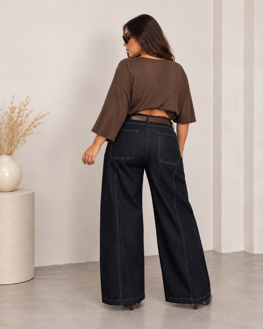 Plus size τζιν με ζώνη - Σκούρο μπλε