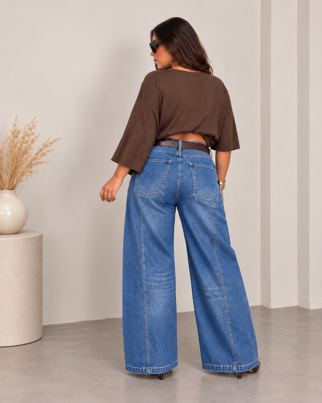 Plus size τζιν με ζώνη - Ανοιχτό μπλε