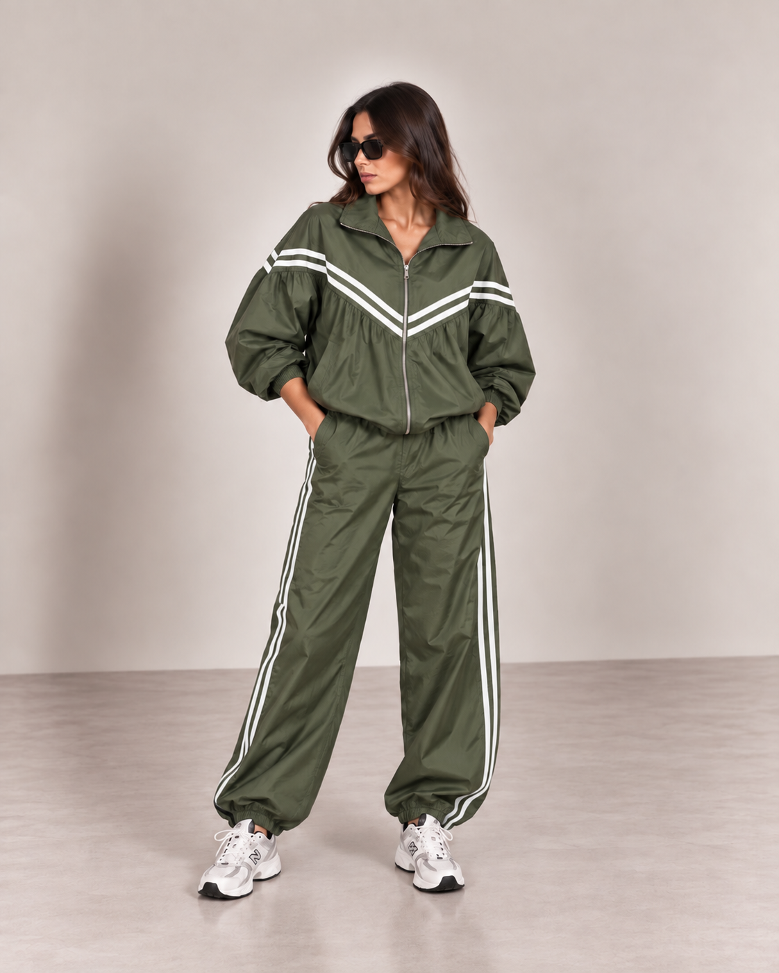 Αντιανεμικό σετ bomber jacket με παντελόνι με λάστιχο στο τελίωμα - Χακί