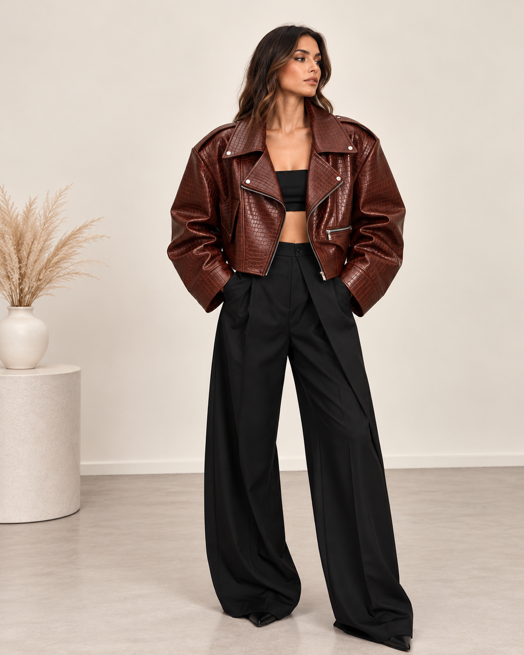 Oversized κροκό jacket - Κεραμιδί