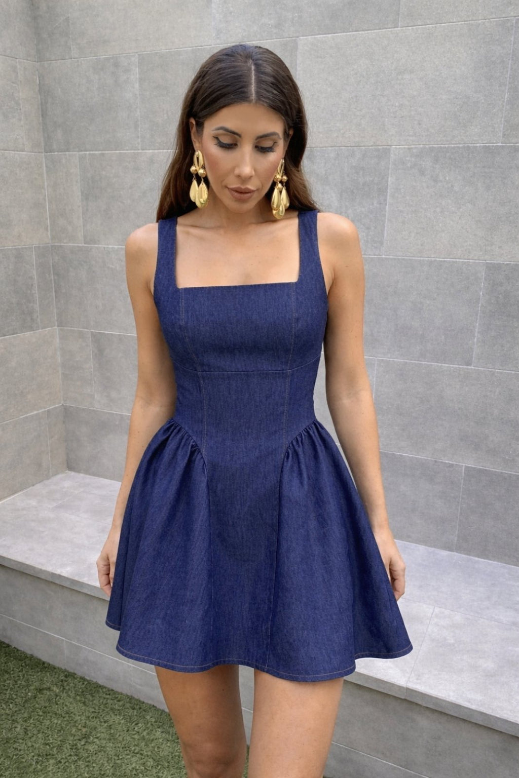 Denim mini dress με φιόγκο στο πίσω μέρος