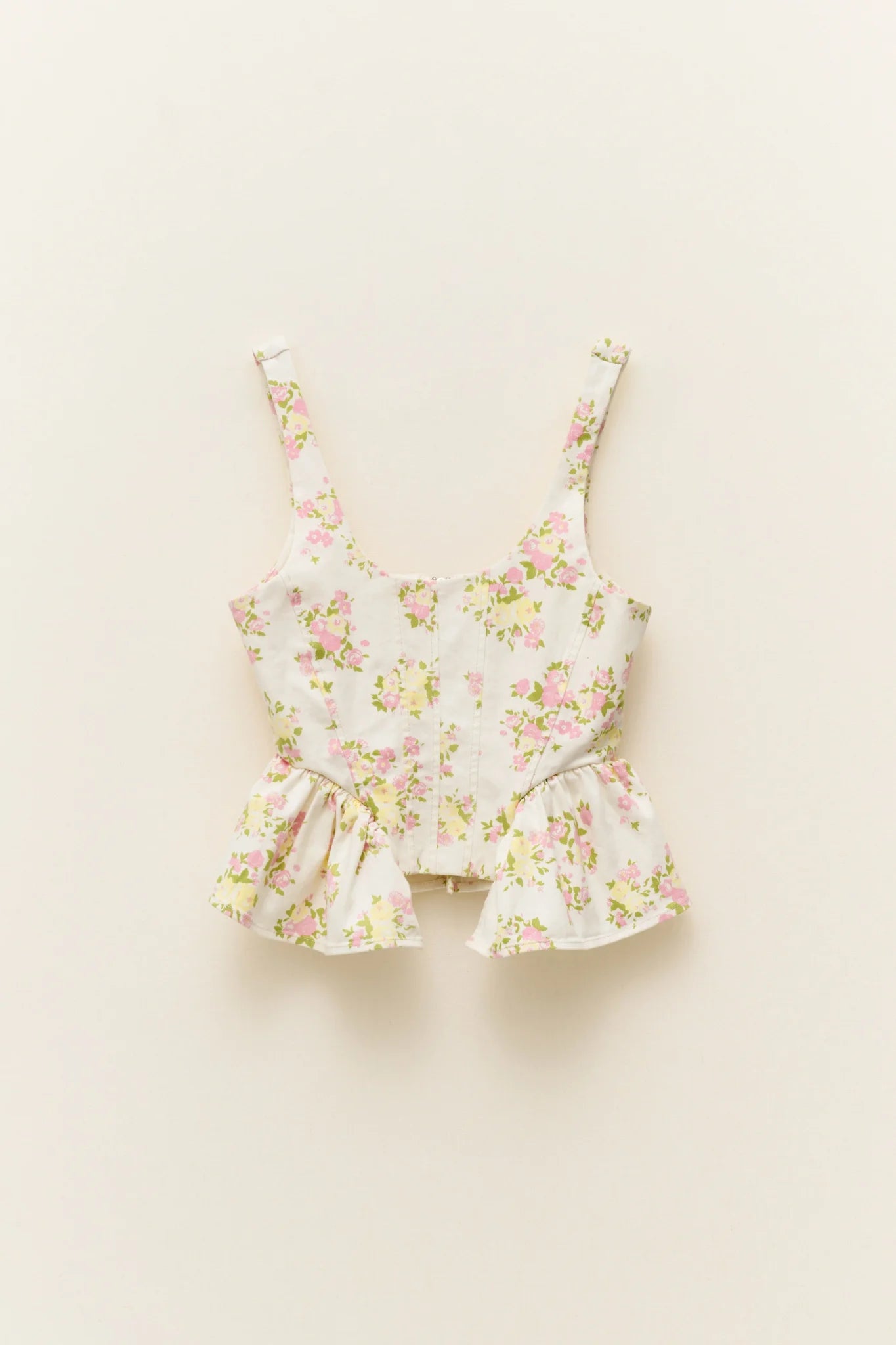 Σταθερός denim φλοράλ κορσές με βολάν LUMINA