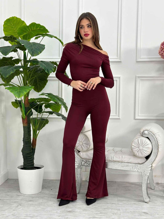 Asymmetrical Chic Jumpsuit - Μπορντό