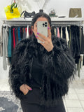 Μακρυμάνικη γούνα με πυκνή τρίχα - Μαύρο