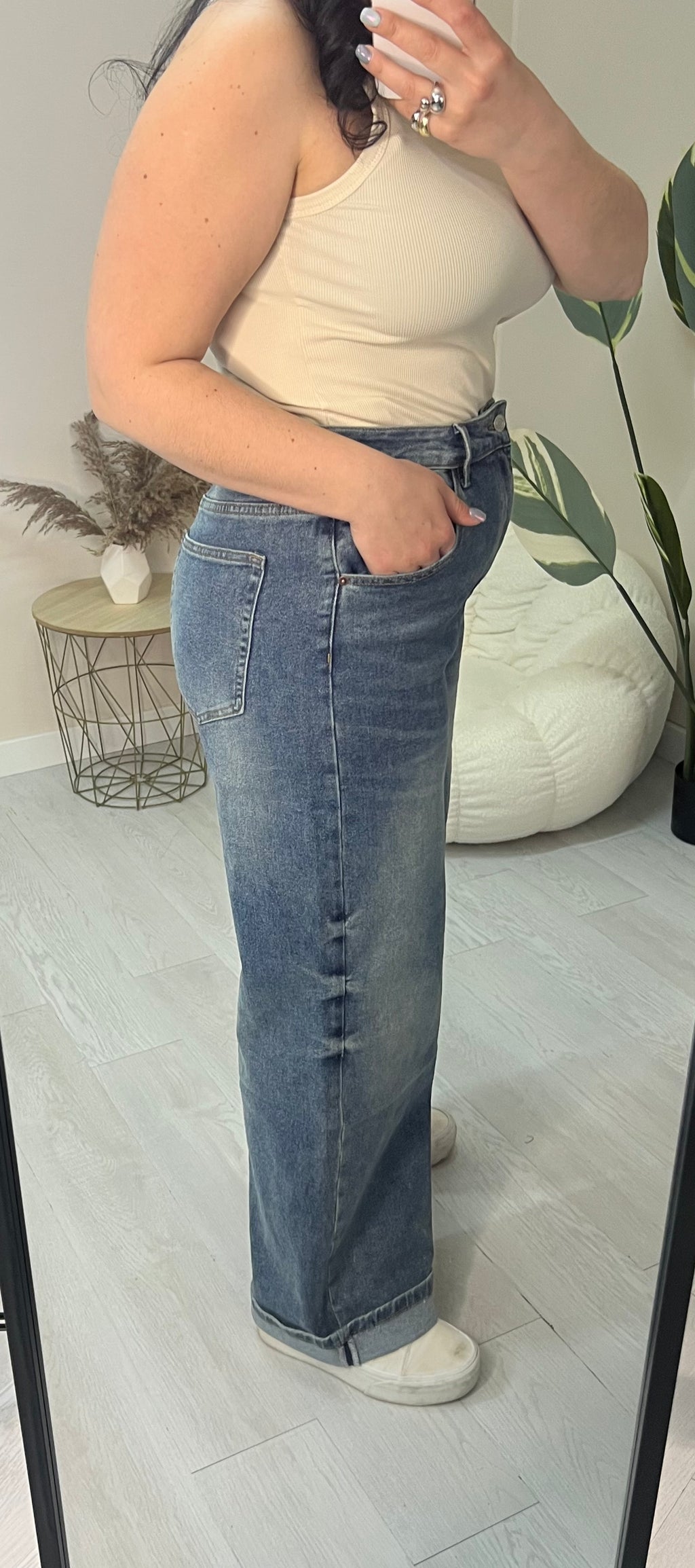 Denim wide leg παντελόνι σε φαρδυά γραμμή