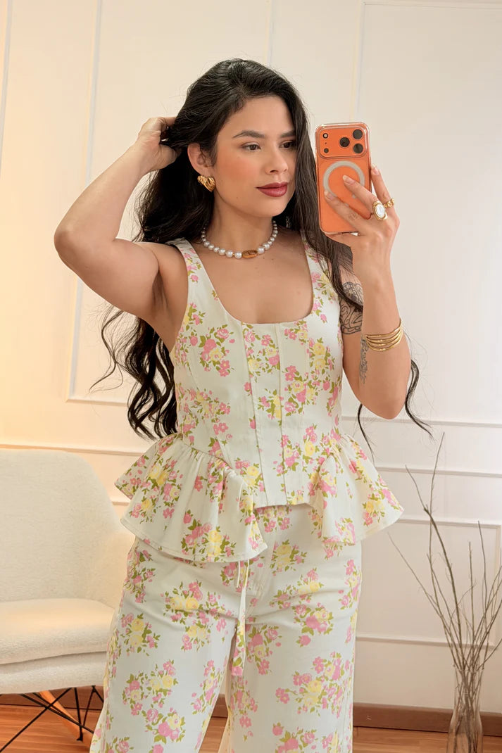 Σταθερό denim φλοράλ σετ LUMINA