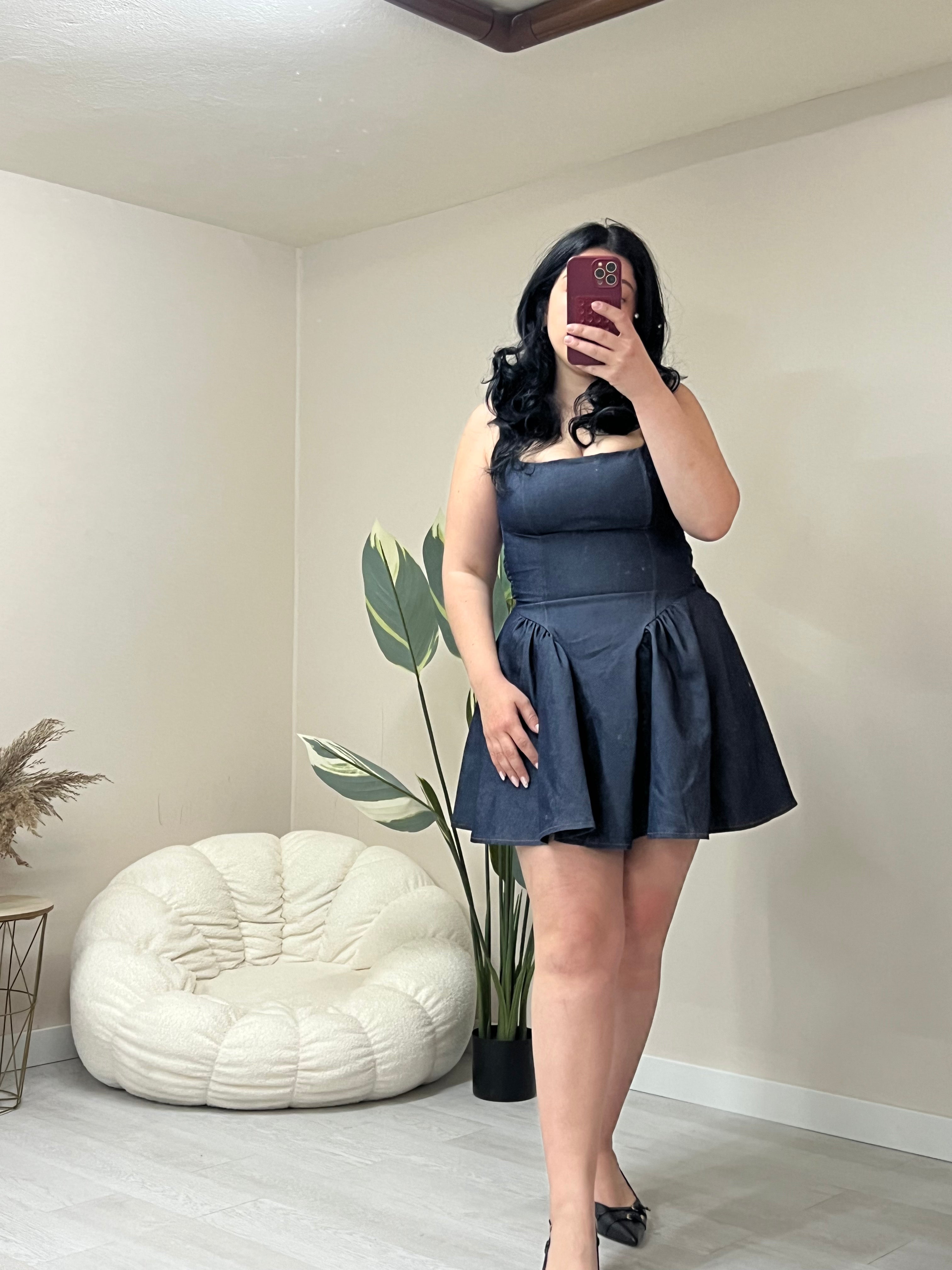 Denim mini dress με φιόγκο στο πίσω μέρος