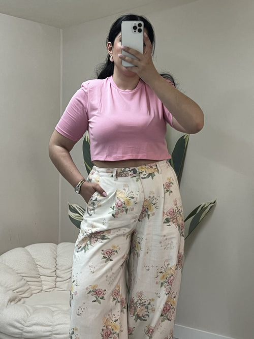 Crop top με βάτες στους ώμους - Ροζ