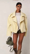 Oversized denim jacket με ασύμμετρο κλείσιμο - Κίτρινο