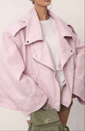 Oversized denim jacket με ασύμμετρο κλείσιμο - Ροζ