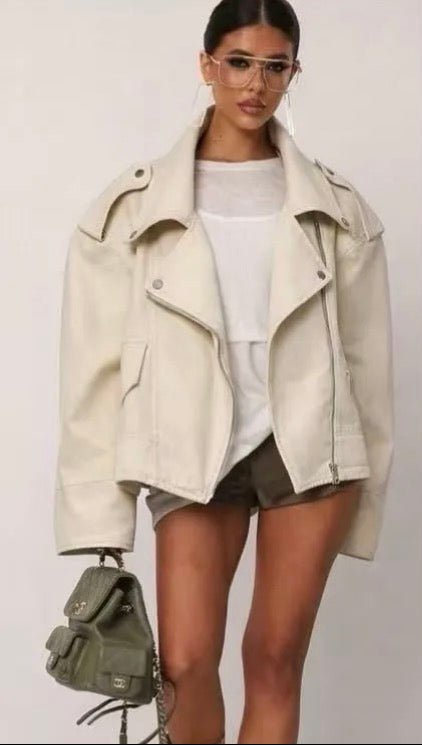 Oversized denim jacket με ασύμμετρο κλείσιμο - Κρεμ