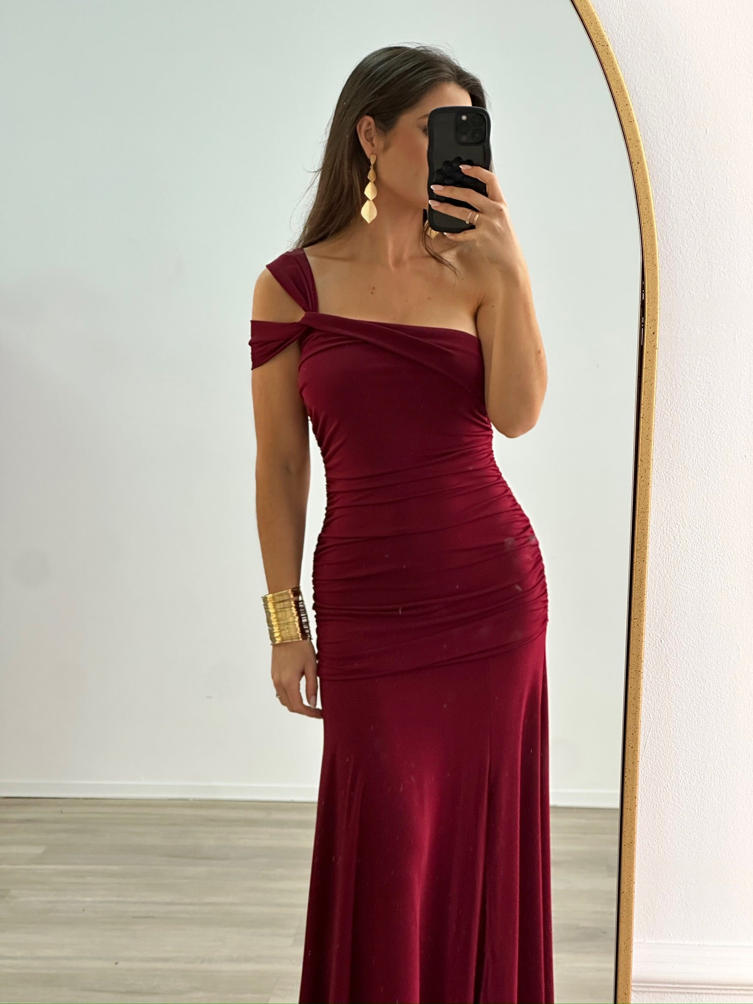 Maxi evening dress in fitted line - Bordeaux