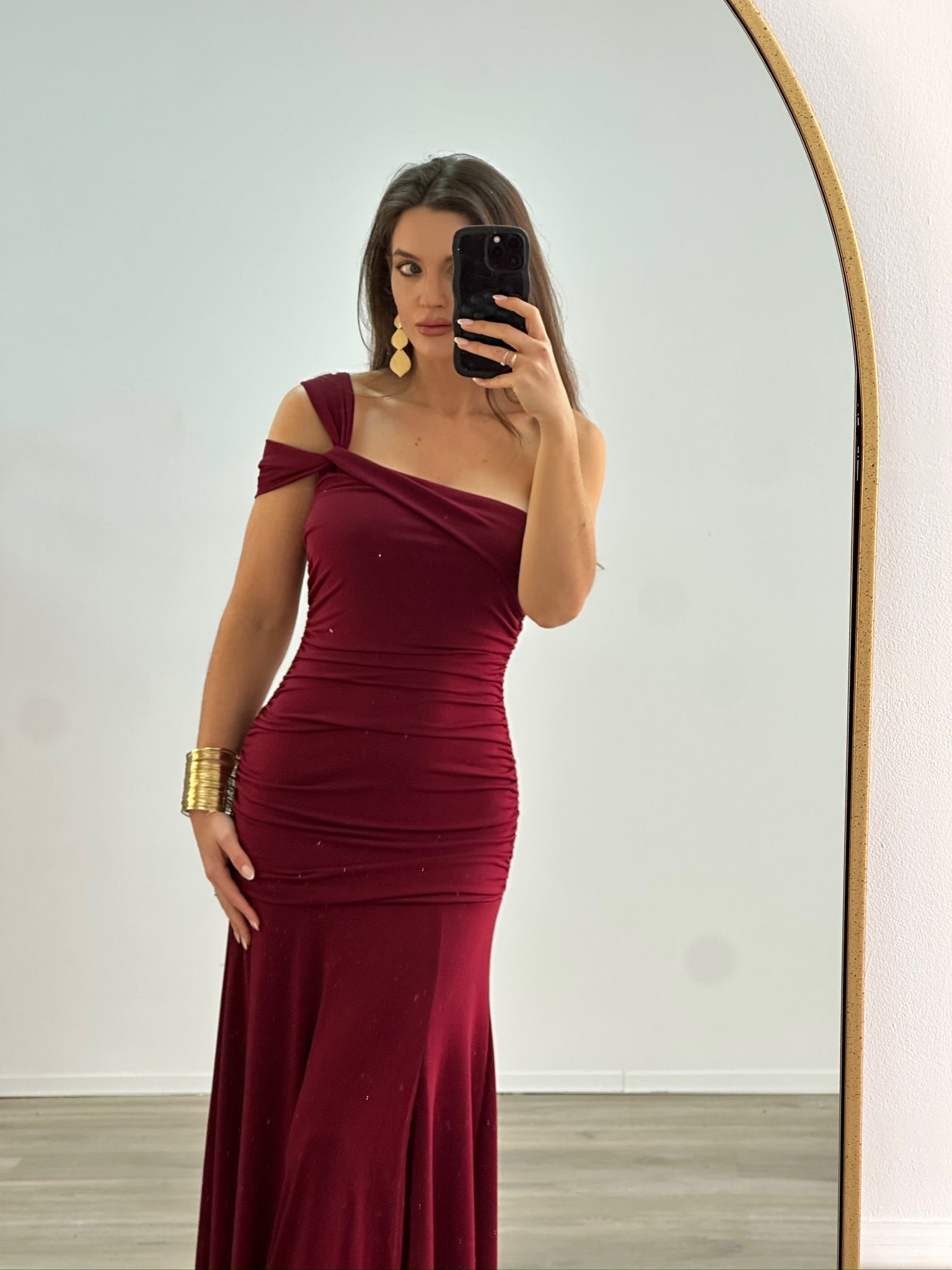 Maxi evening dress in fitted line - Bordeaux
