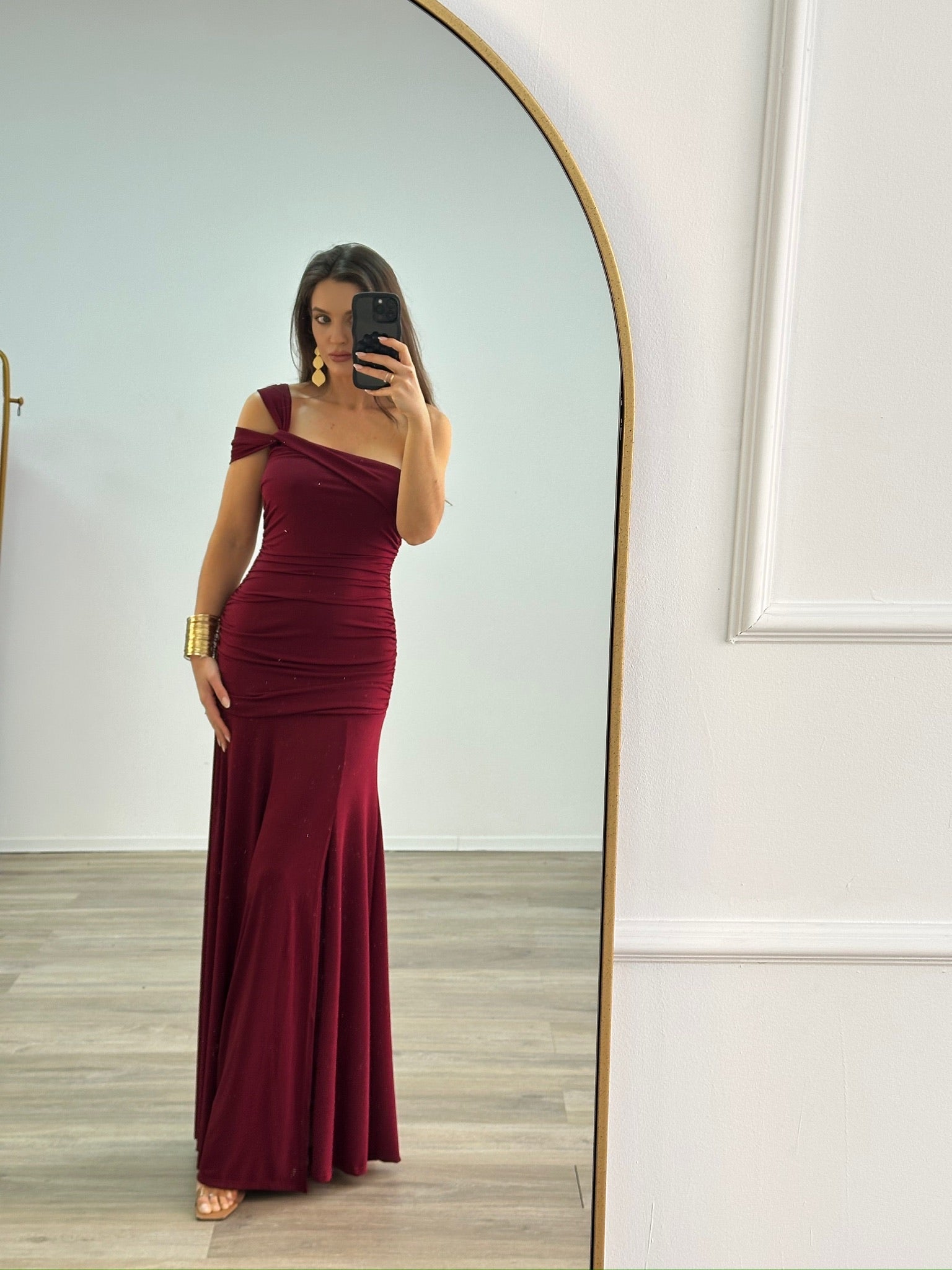 Maxi evening dress in fitted line - Bordeaux