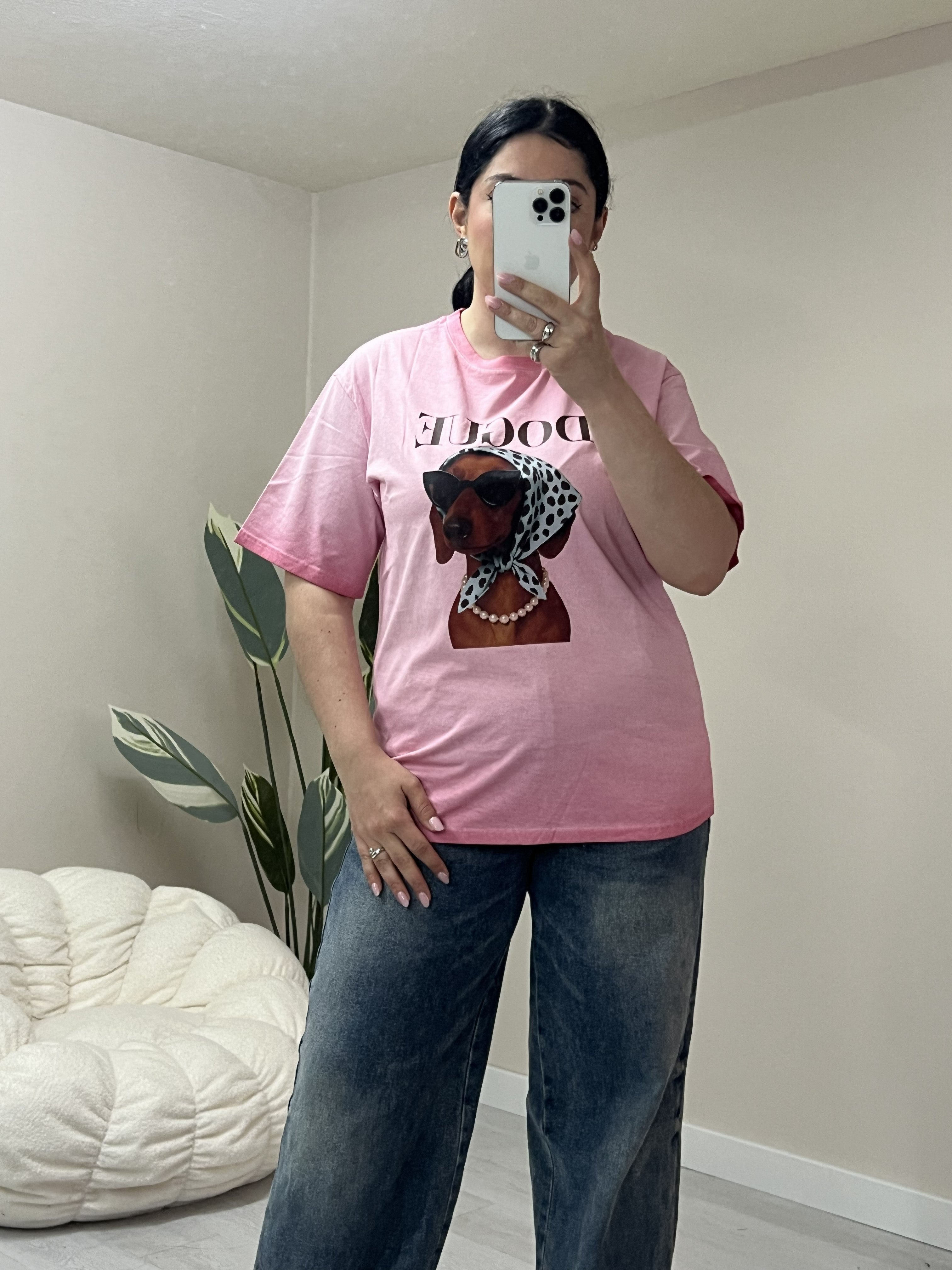 Κοντομάνικο t-shirt με στάμπα στο μπροστά μέρος - Ροζ