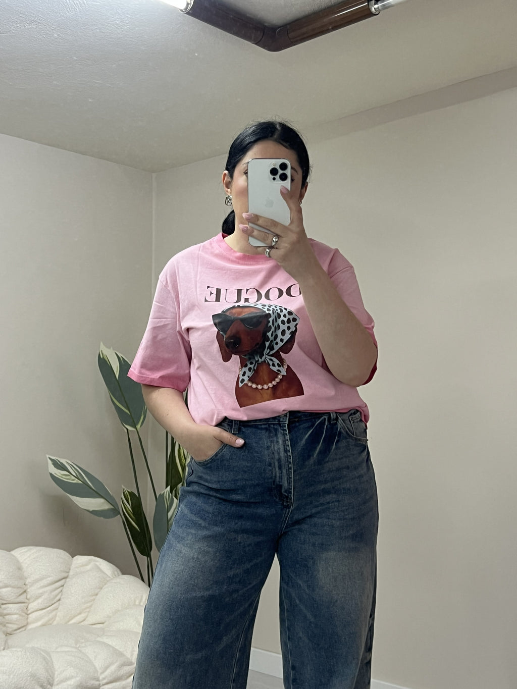 Κοντομάνικο t-shirt με στάμπα στο μπροστά μέρος - Ροζ