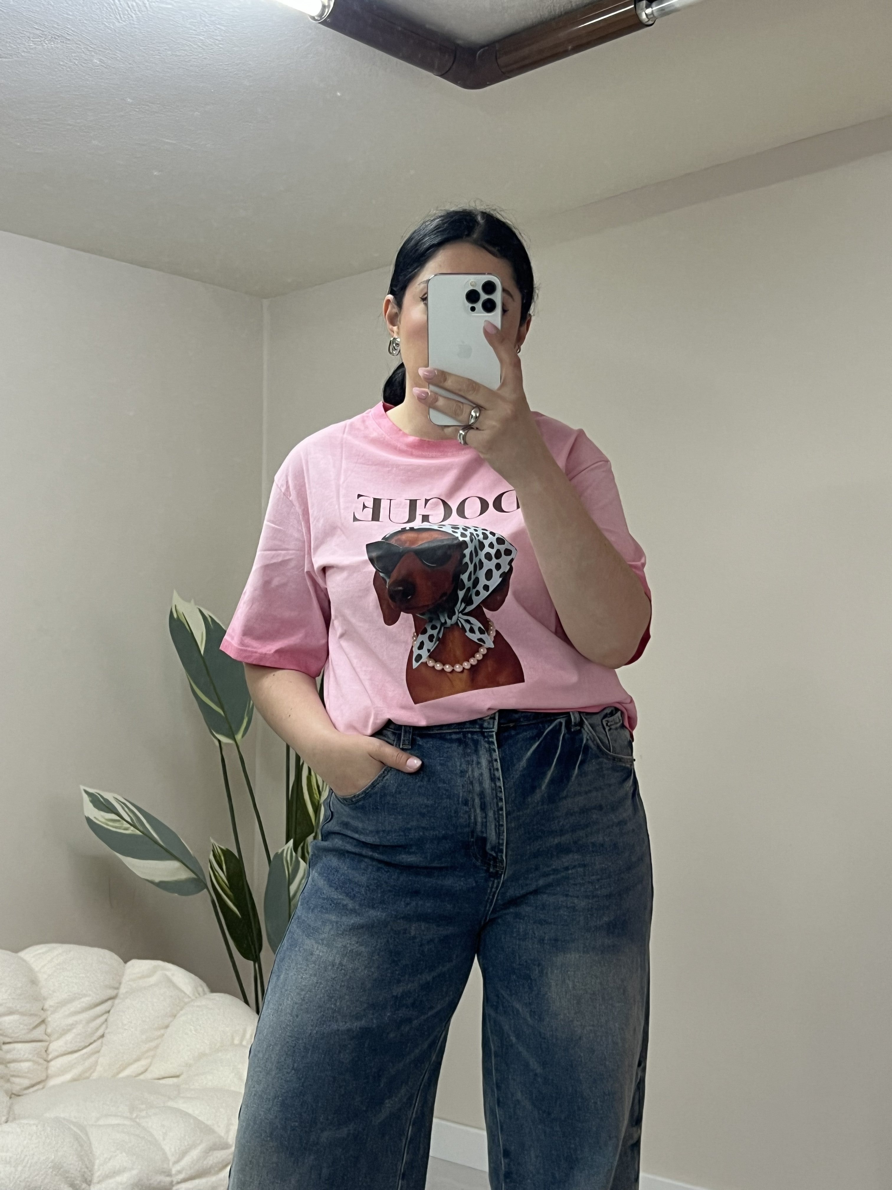 Κοντομάνικο t-shirt με στάμπα στο μπροστά μέρος - Ροζ