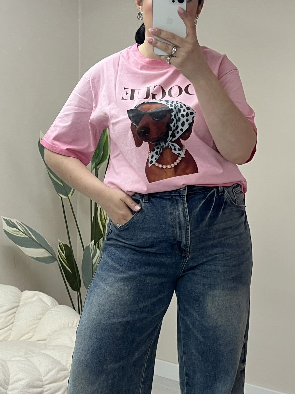 Κοντομάνικο t-shirt με στάμπα στο μπροστά μέρος - Ροζ