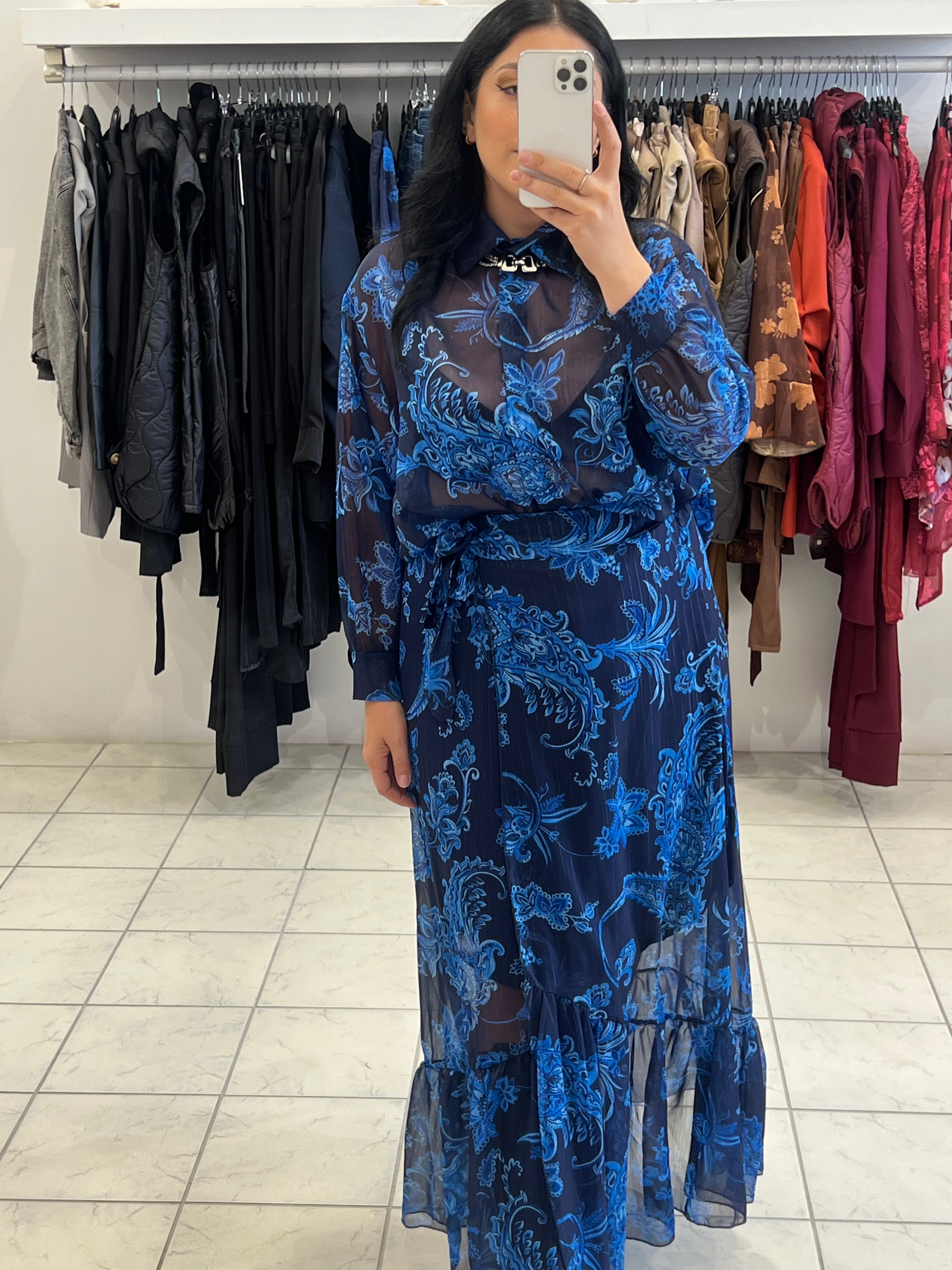 Σετ μακριά ημιδιάφανη πουκαμίσα & φούστα φάκελος - Μπλε