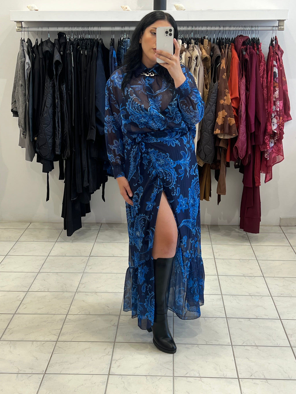 Σετ μακριά ημιδιάφανη πουκαμίσα & φούστα φάκελος - Μπλε