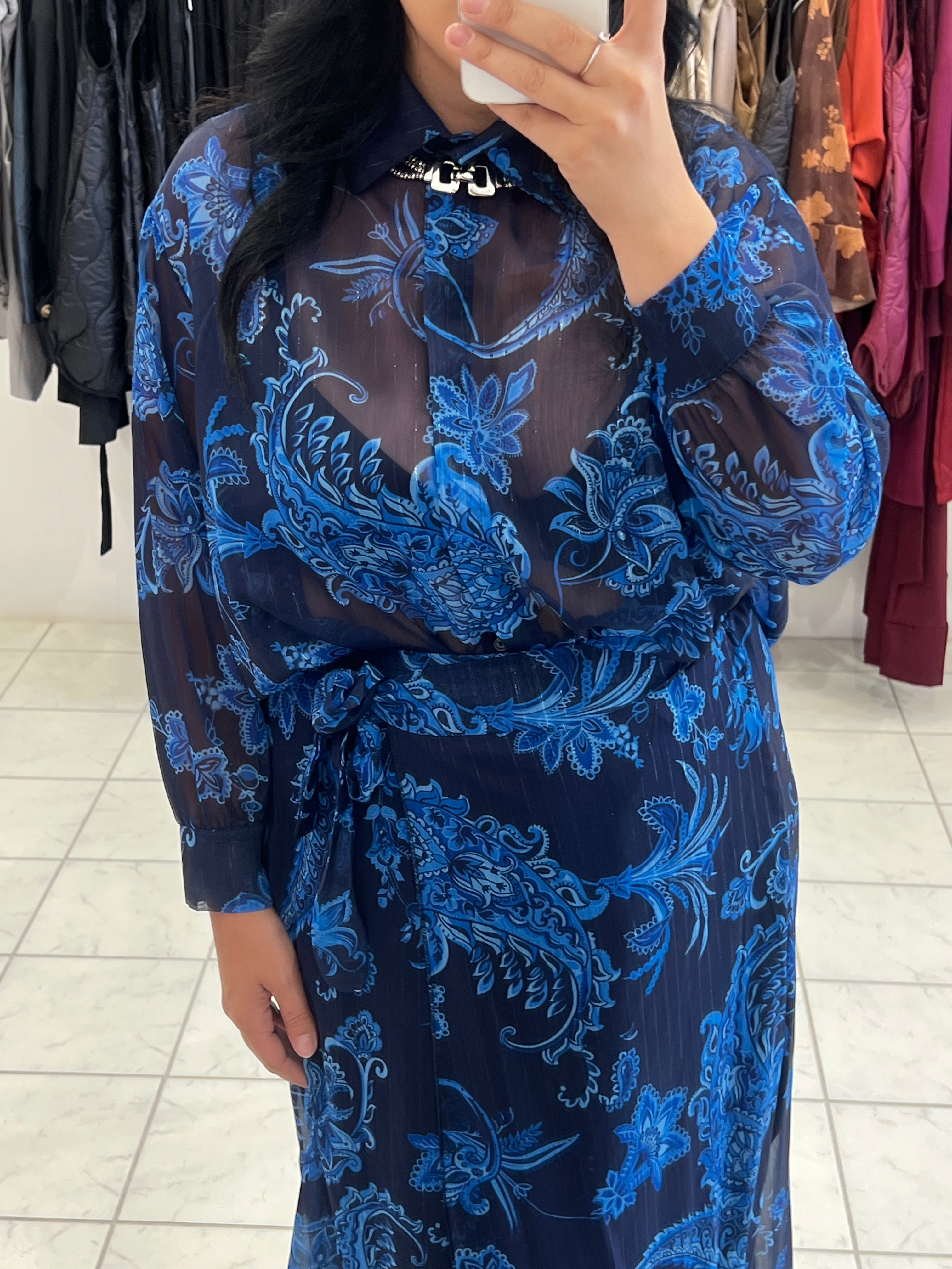 Σετ μακριά ημιδιάφανη πουκαμίσα & φούστα φάκελος - Μπλε