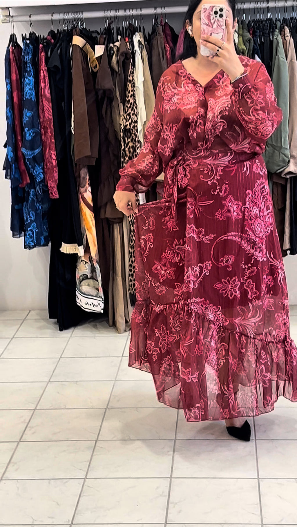 Σετ μακριά ημιδιάφανη πουκαμίσα & φούστα φάκελος - Μπορντό