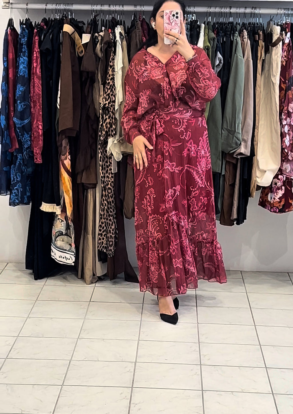 Σετ μακριά ημιδιάφανη πουκαμίσα & φούστα φάκελος - Μπορντό