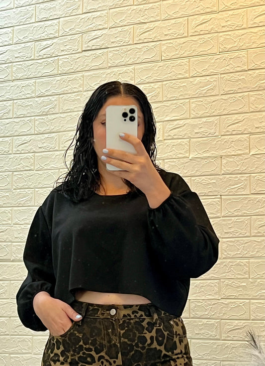 Crop Top Sweatshirt - Μαύρο