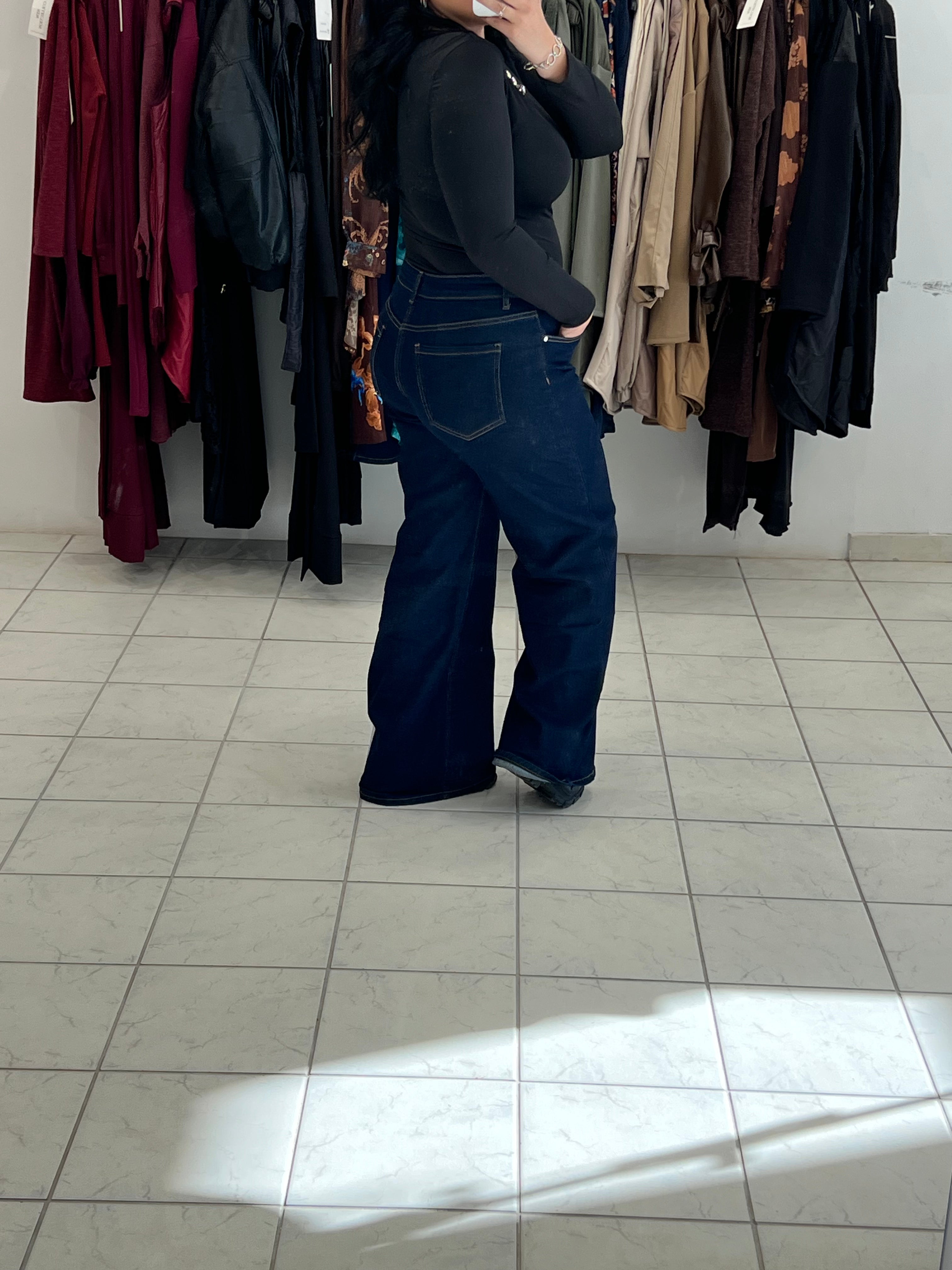 Denim set jacket με ζώνη & παντελόνι σε wide leg γραμμή με τσέπες