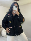 Denim jacket με ραμμένα σχέδια - Μαύρο