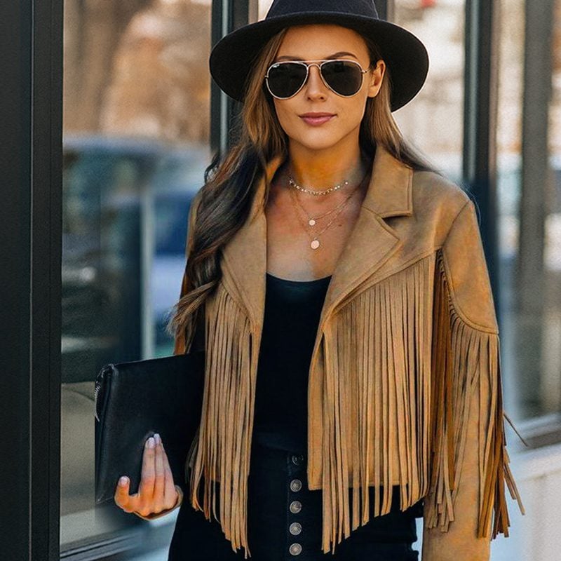 Σουέντ jacket με κρόσσια - Ταμπά