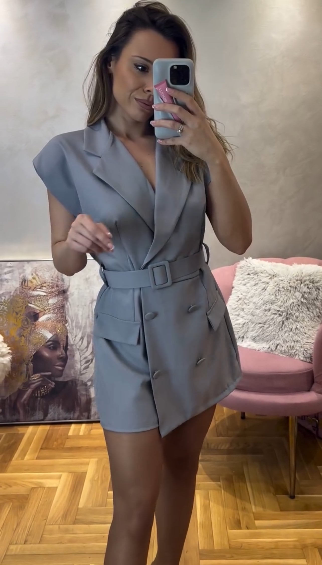 Elegant Belted Romper - Γκρι\