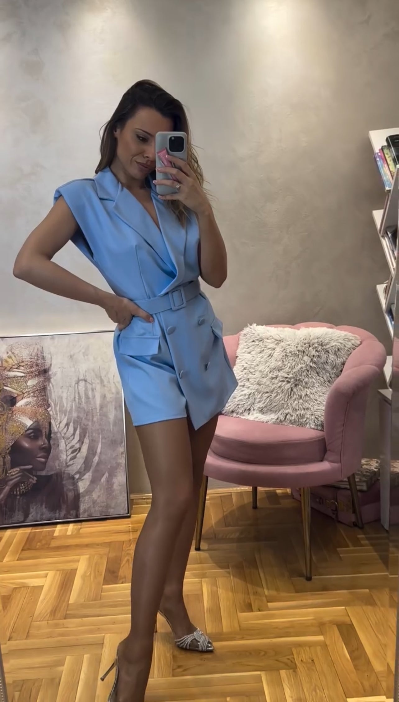 Elegant Belted Romper - Γαλάζιο