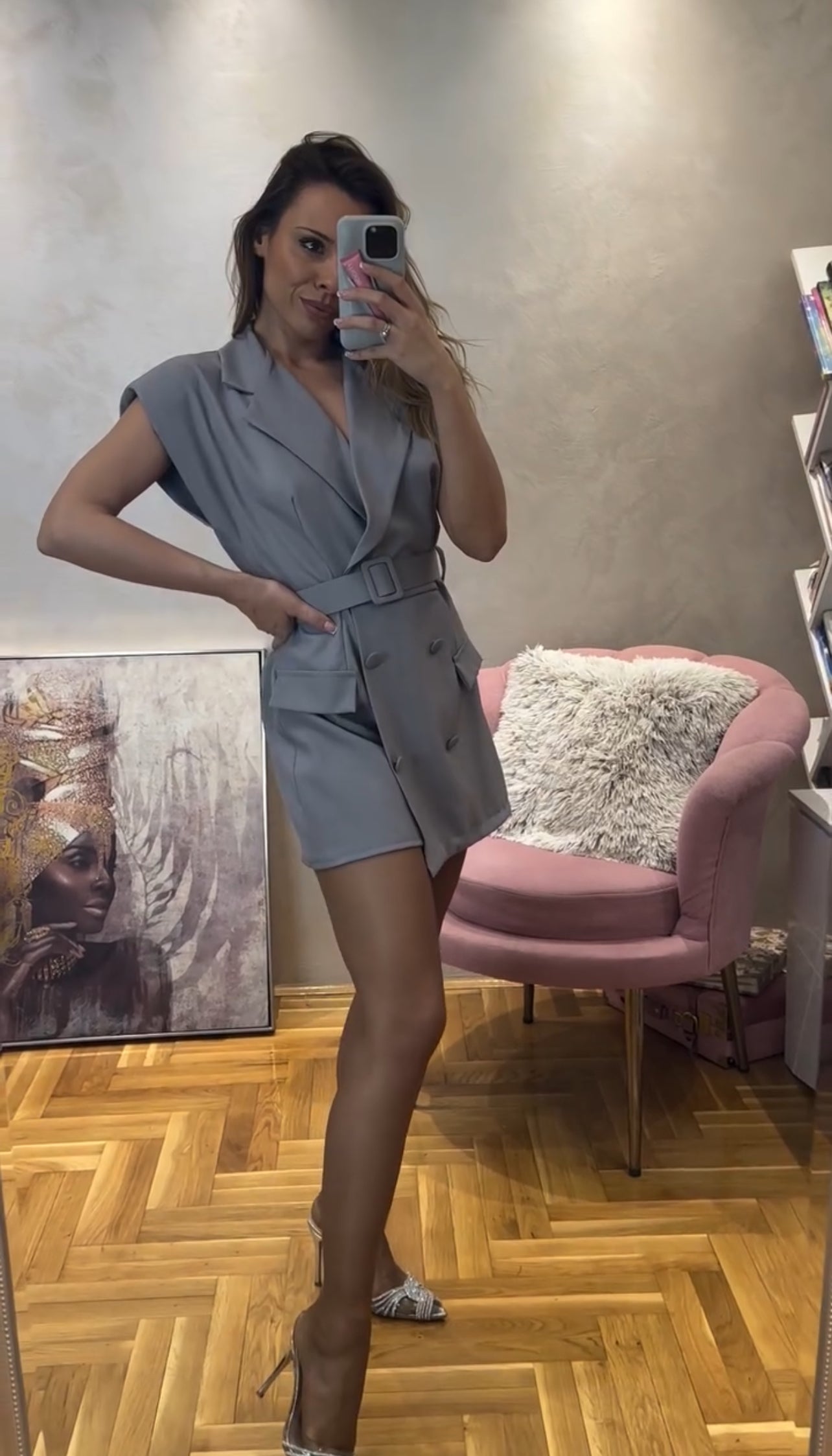 Elegant Belted Romper - Γκρι\