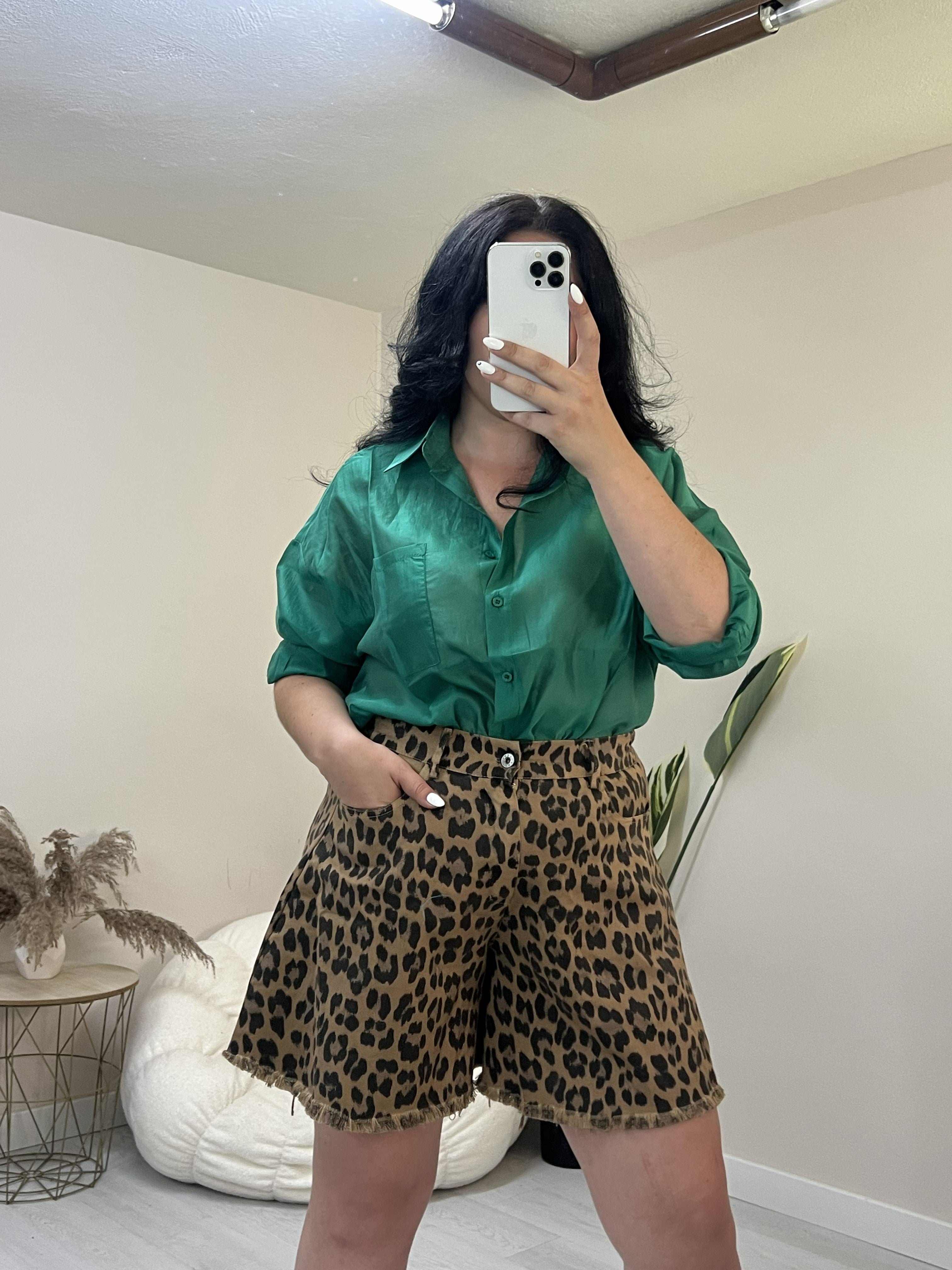 Denim leopard σορτς σε "Α" γραμμη