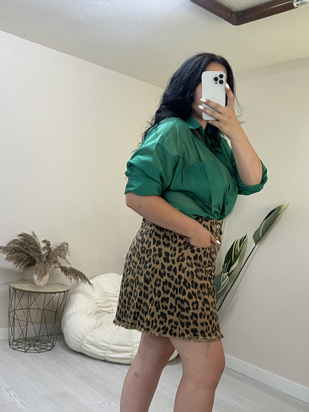 Denim leopard σορτς σε "Α" γραμμη