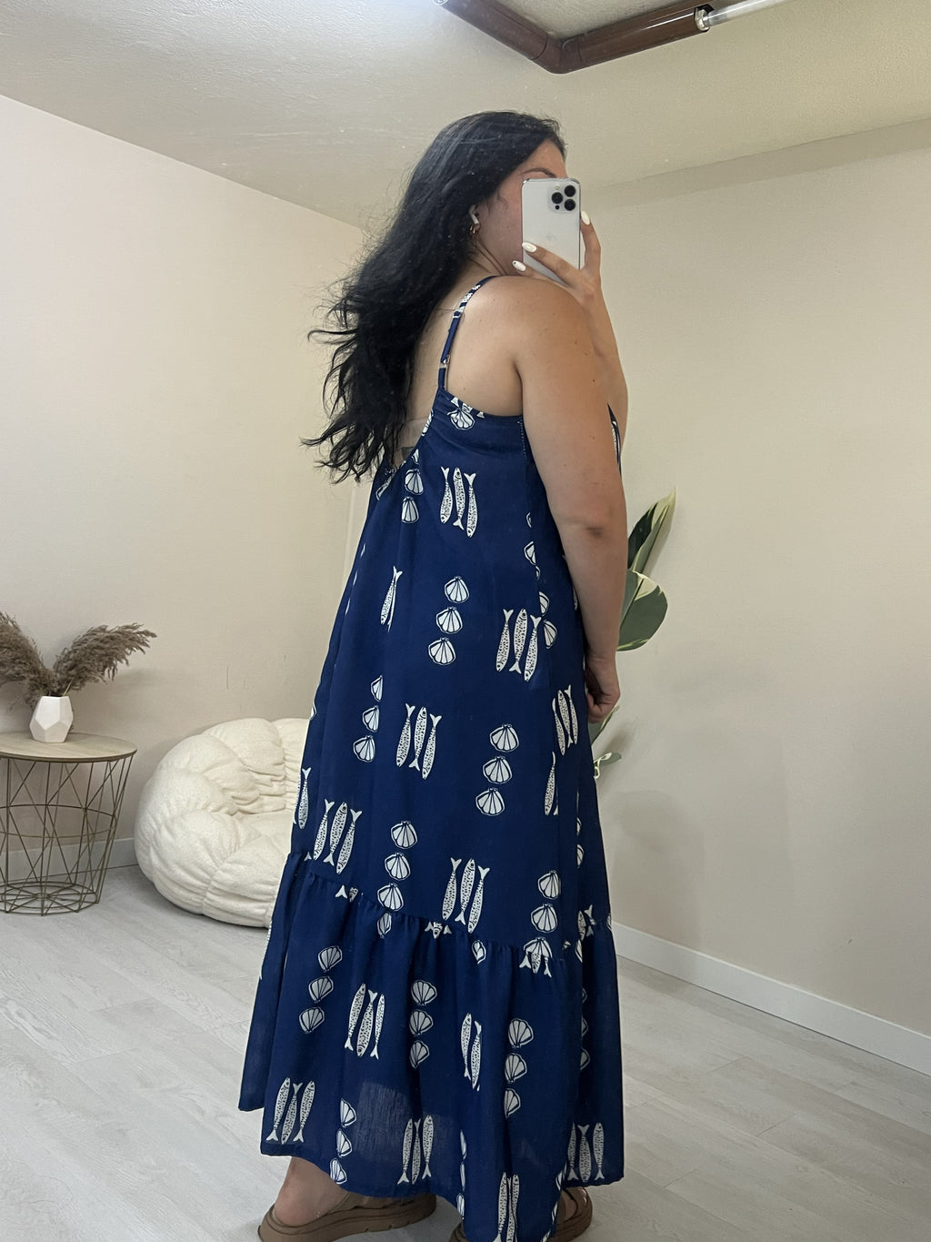 Maxi φόρεμα με ρυθμιζόμενες τιράντες - Μπλε με τσιπούρες