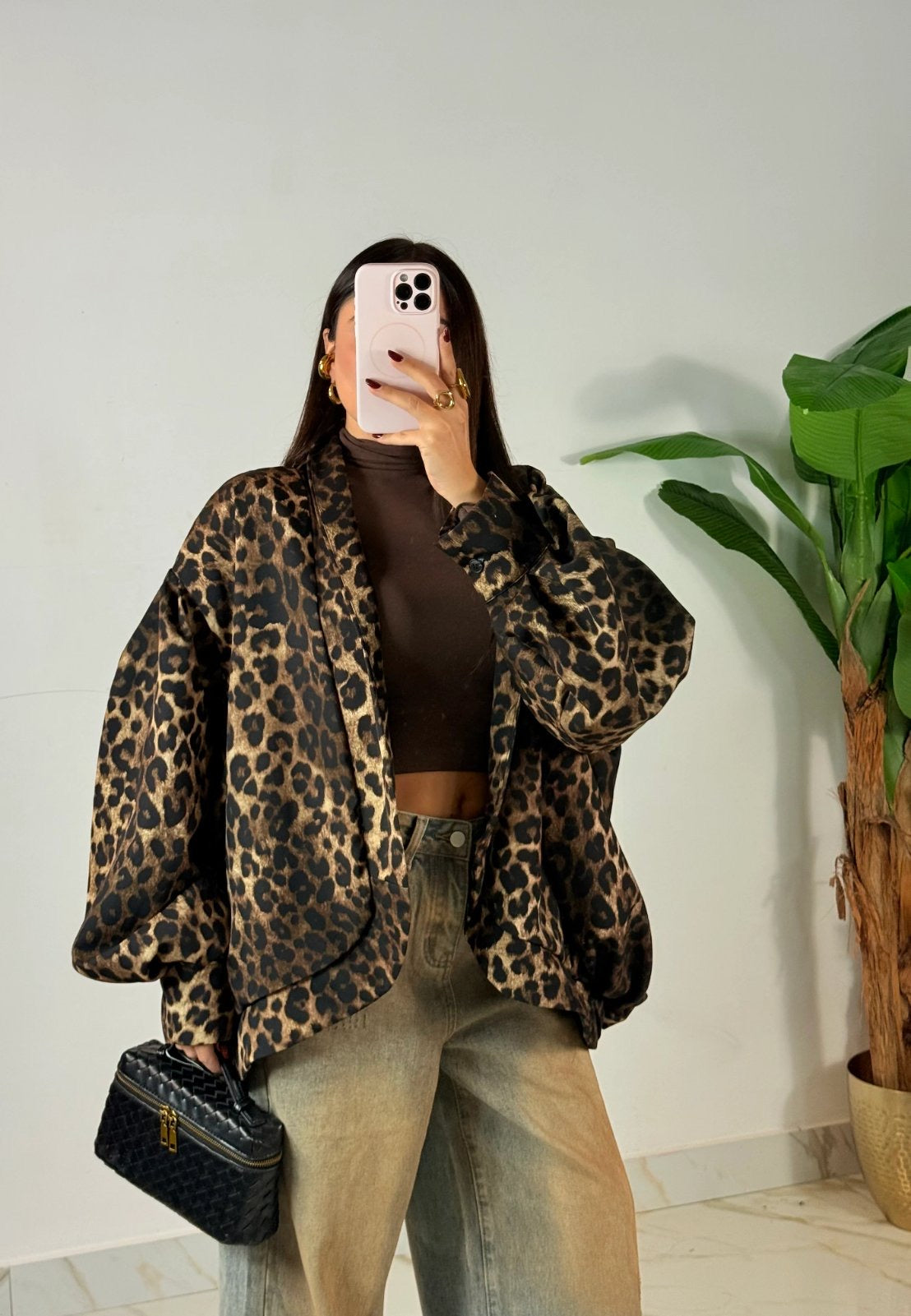 Oversized leopard πανωφόρι με τσέπες