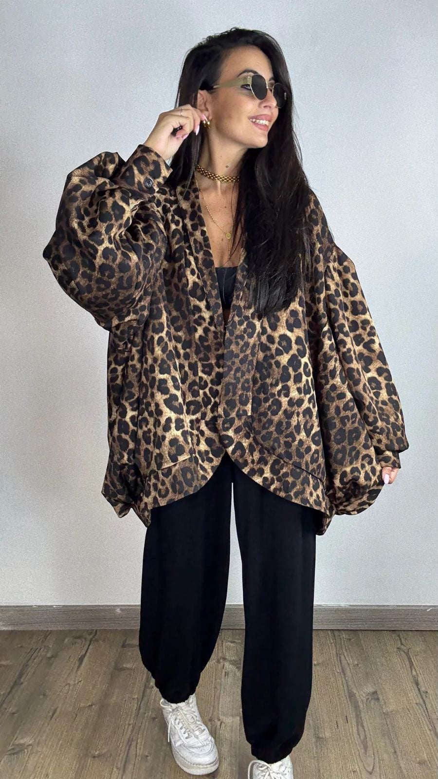 Oversized leopard πανωφόρι με τσέπες