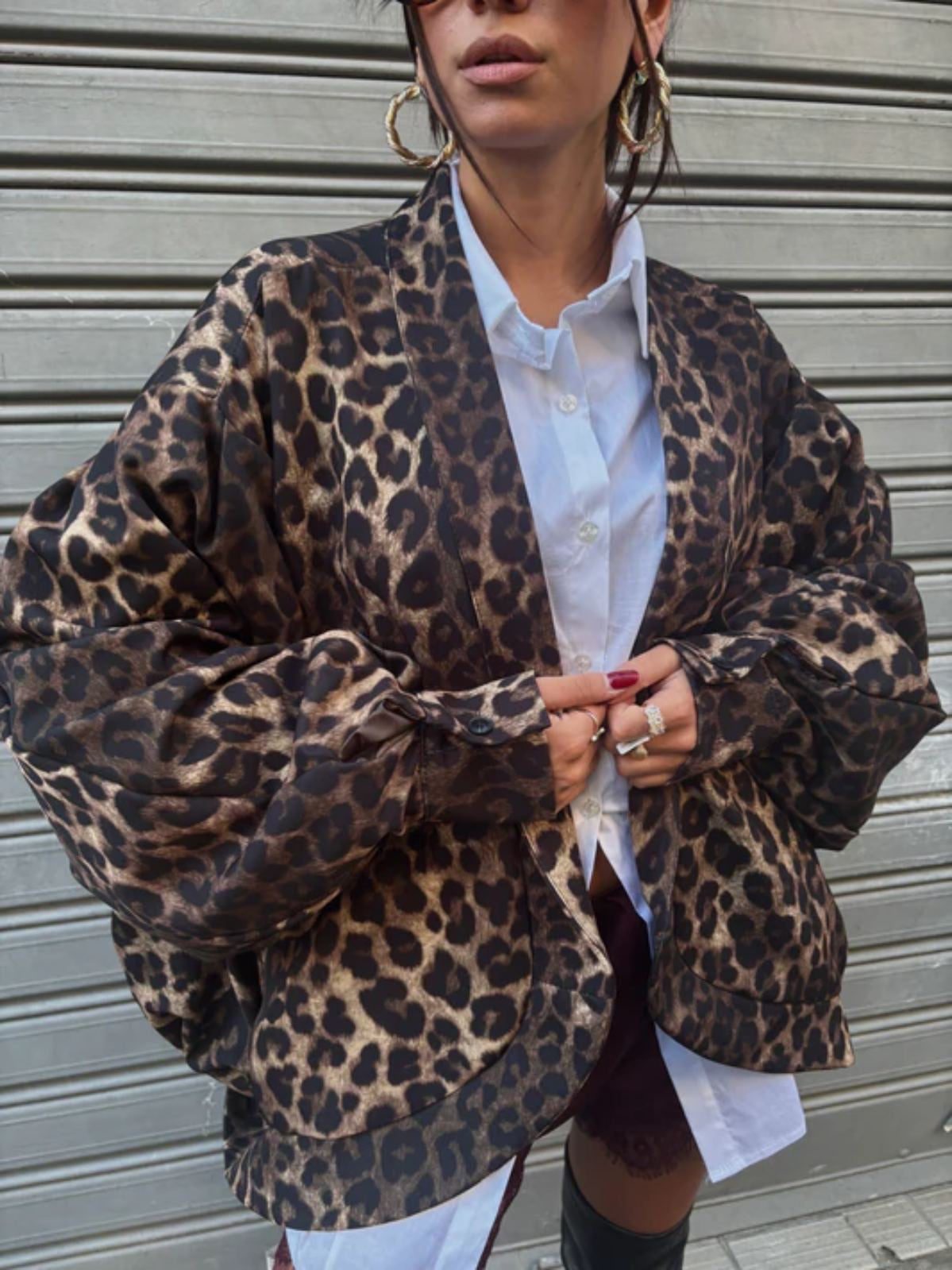 Oversized leopard πανωφόρι με τσέπες